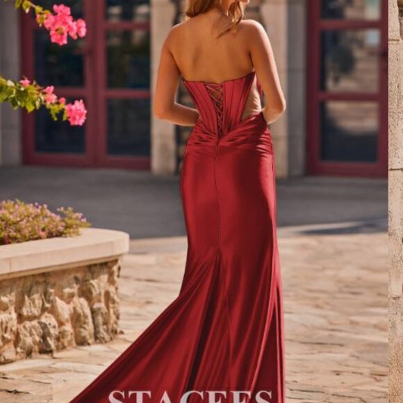 Trumpet/Mermaid Sweetheart Silk Satin Sweep Train Prom Dress with Beading & slit - Picture 6 of 6